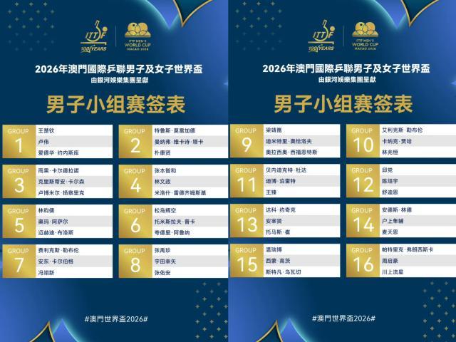 开云平台-世界杯男单抽签：王楚钦之外无人有把握小组出线